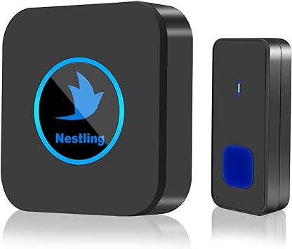 Nestling® Wireless Doorbell, IP55 Waterproof Door Bell with 55 Chimes Adjustable Volume LED Flash 1000Ft Operating Range, Easy Install Plug in Doorbell Chime Kit, ‎Black