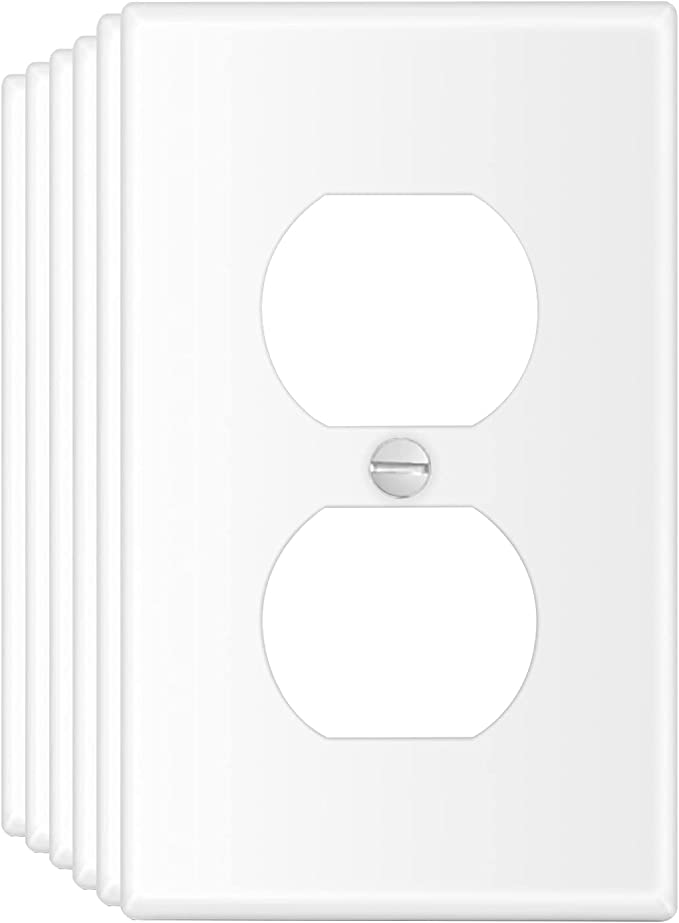 TNP 1 Gang Duplex Receptacle Wall Plate, 6 Pack Standard Size Dual Port Electrical Outlet Receptacle Plug Socket Faceplates Cover Replacement, White