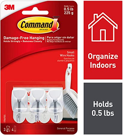Command Wire Hooks, Small, White, 3-Hooks (17067ES)