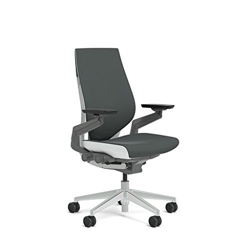 Steelcase Gesture Chair: Wrapped Back - Seagull Accents - Standard Carpet Casters - Platinum Metallic Frame/Base - Connect Graphite Fabric