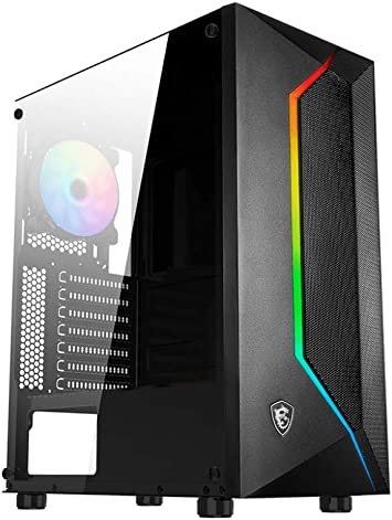 MSI MAG VAMPIRIC 100R Mid Tower Gaming Computer Case - Black; 1x 120mm ARGB PWM Fan; 1x 120mm PWM Fan; RGB Front Panel; Tempered Glass; MSI Center; ATX; mATX; mini-ITX