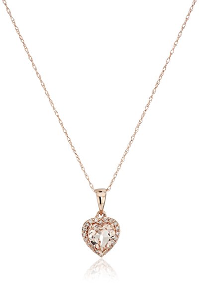 10k Rose Gold Heart and Diamond Pendant Necklace (1/10cttw,H-I Color, I1-I2 Clarity), 18"