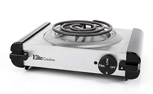 Elite Cuisine Single Coiled Electric Burner Hot Plate, Stainless Steel