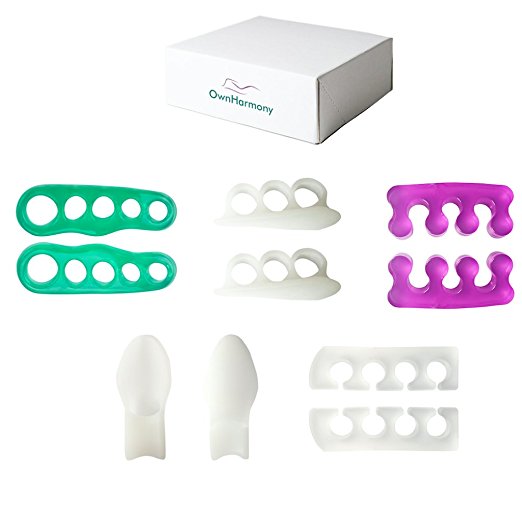 Gel Toe Stretcher & Toe Separators - Best Value Pack of 10 Spacers for Instant Therapeutic Foot Pain Relief from Bunions, Hammer Toes And More - Silicone Yoga Toes Pal - Pedicure Tools