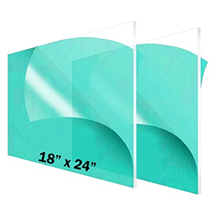 CALPALMY (2 Pack) 1/8" Thick Clear Acrylic Sheets - 18" x 24" Pre-Cut Plexiglass Sheets for Craft Projects, Signs, Sneeze Guard, and More - Cut with Laser, Power Saw, or Hand Tools – No Knives