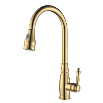 KES Single Handle High Arc Kitchen Sink Faucet with Pull-Out Sprayer and Swivel Spout, Titanium Gold, L6932-4