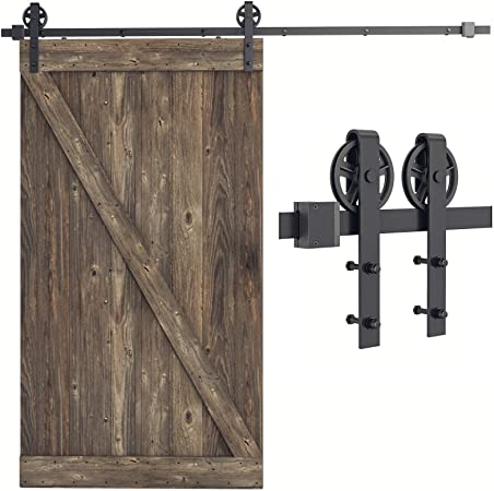 SMARTSTANDARD 8 FT Heavy Duty Sliding Barn Door Hardware Kit, Black, Smoothly and Quietly, Simple and Easy to Install, Fit 42"- 48" Wide Door Panel (Industrial Bigwheel Hangers)