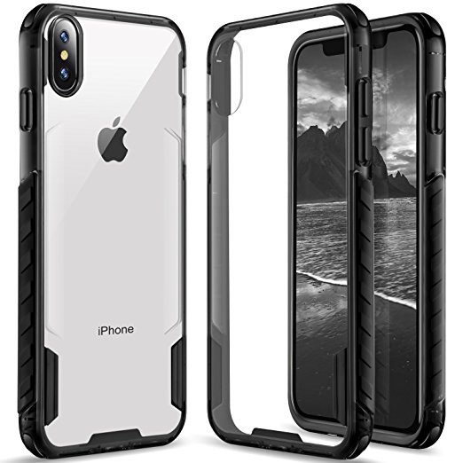 iPhone X case, DAUPIN Crystal Clear Anti-Slip Grip [Drop Protection] Reinforced Corners TPU Shock-Absorption Rubber   Clear Anti-scratch Hard PC Back Cover for Apple iPhone X (2017) -Black Clear