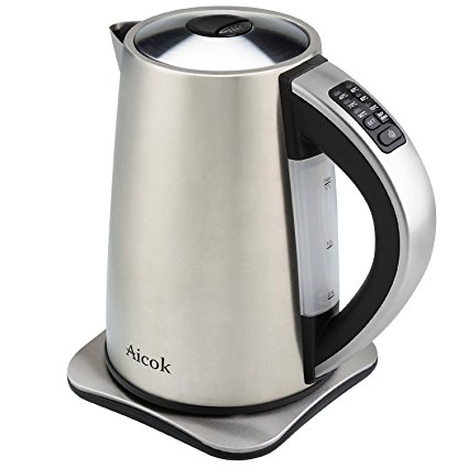 Aicok Electric Kettle Temperature Control , Stanless Steel Travel Jug Kettle (2200 W,1.7 L ),Quick Boil ,Automatic Shutdown, Six Selectable Temperature Levels 40 ° / 60 ° / 70 ° / 80 ° / 90 ° / 100 °