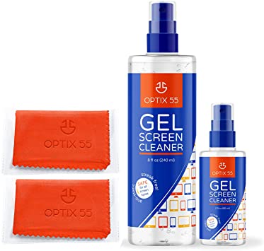 Screen Cleaner Spray - TV Screen Cleaner | (1) 8oz & (1) 2oz Gel Cleaner Bottles   (2) Microfiber Cleaning Cloths for Computer Screen Monitor, TV, Phone Screen Kit Cleaner Spray for Electronic Devices