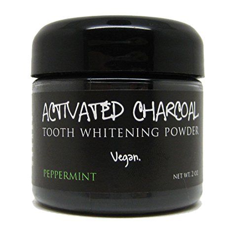 Activated Charcoal Tooth Whitening Powder 2 oz, Peppermint Flavor, Whiten Teeth with All Natural Organic Tooth Powder, Vegan