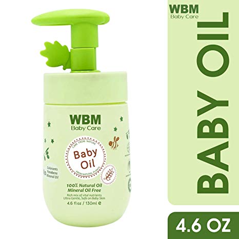 WBM Care Baby Oil,Moisturizing Baby Massage Oil,Mineral Oil Free With 100% Natural Ingredients And Vitamin E - 4.6 Oz
