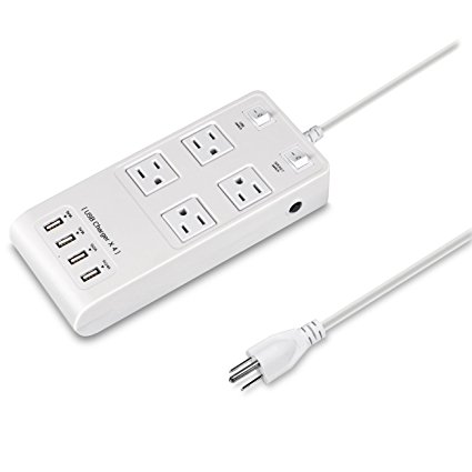 JBonest 2500W 4 Outlet Socket Surge Protector Power Strip Charger with 4 USB Ports Hub for Smartphone and Tablet-6 Feet FCC
