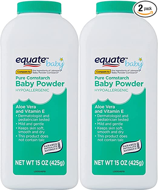 Pure Cornstarch Baby Powder Aloe and Vitamin E (15 oz - 2 Pack)
