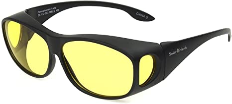 Dioptics Solar Shield-Arrowhead Polarized Rectangular Fits Over Sunglasses, Black/Night Driver Lens, LARGE - Case included