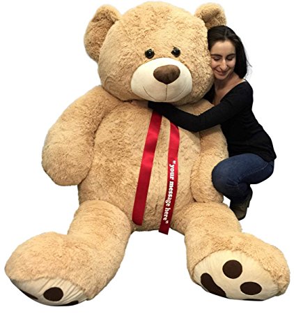 Personalized Big Plush Giant 6 Ft Teddy Bear Soft, Your Message Imprinted on Neck Ribbon Bow