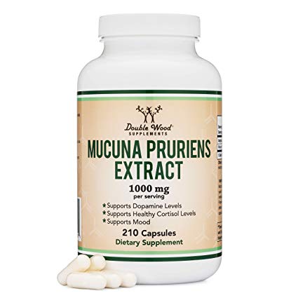 Mucuna Pruriens Extract - Dopamine Boosting Supplement - 210 Capsules, 1,000mg Per Serving, 30% L Dopa (From Velvet Beans) (For Mood and Motivation Support) by Double Wood Supplements