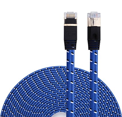 Cat 7 Ethernet Cable, DanYee Nylon Braided 50ft CAT7 High Speed Professional Gold Plated Plug STP Wires CAT 7 RJ45 Ethernet Cable 3ft 10ft 16ft 26ft 33ft 50ft 66ft 100ft(Blue 50ft)