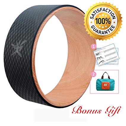 Yoga Wheel with Manual for Dharma Yoga Poses, Backbend and Stretching| Relieves Pain and Stress in Back, Chest and Shoulder | Increase Flexibility | Fitness Assist in Dharma Yoga 13" x 5" (Dia x Width) (Wood)