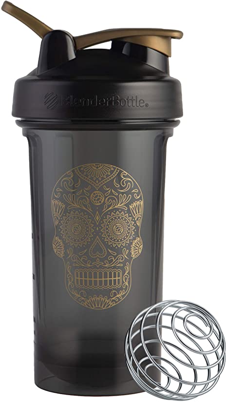 BlenderBottle Sugar Skull Pro Series 24-Ounce Shaker Bottle, Black/Gold