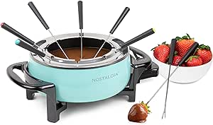 Nostalgia Electric Fondue Pot, 12-Cup, Fondue Machine with Temperature Control, 8 Forks, Cool-Touch Handles, Perfect for Chocolate Melting, Cheese, Caramel, Aqua, FPS6AQ