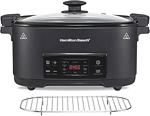 Hamilton Beach 6 Quart 9-in-1 Programmable Slow Cooker with Sear, Browning, Rice, Steam, Sauté, Roast Delay Start & Keep Warm Functions, Nonstick PFAS-Free Dishwasher Safe Crock, Black (33604)