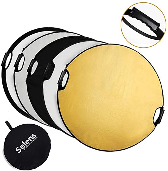 Selens 5-in-1 43 Inch (110cm) Portable Handle Round Reflector Collapsible Multi Disc with Carrying Case for Photography Photo Studio Lighting & Outdoor Lighting