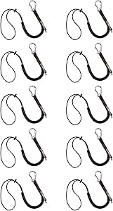 Ergodyne Squids 3105 Tool Lanyard with Aluminum Screw Lock Carabiner, Tool Weight Capacity 15lbs, 10-Pack,Black