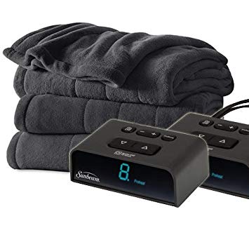 Sunbeam Heated Electric Blanket Channeled Microplush King Size Slate Grey