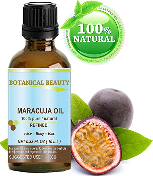 Maracuja Oil. 100% Pure / Natural. Cold Pressed / Undiluted. For Face, Hair and Body. 10ml - 0.33 Fl.oz. By Botanical Beauty