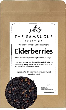 Elder Berry, Elderberry Whole, Dried Wild-Harvest, 1 lb.(454 g)
