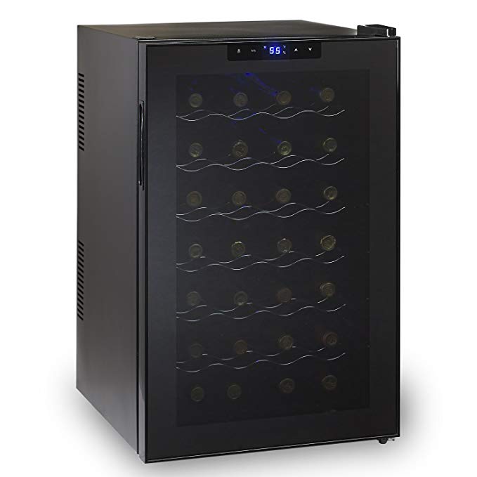 Wine Enthusiast Silent 28 Bottle Wine Refrigerator - Freestanding Touchscreen Dual Zone Wine Cooler, Black