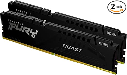 Kingston Technology Fury Beast Black 16GB 4800MT/s DDR5 CL38 XMP 3.0 Ready Computer Memory (Kit of 2) KF548C38BBK2-16