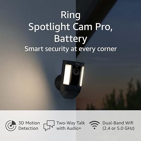 Ring Spotlight Cam Pro, Battery | 3D Motion Detection, Two-Way Talk with Audio , and Dual-Band Wifi (2022 release) | 2-pack, Black