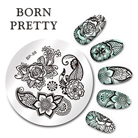 Born Pretty 5.5cm Round Nail Art Stamp Template Arabesque Flower Design Image Plate BP-98