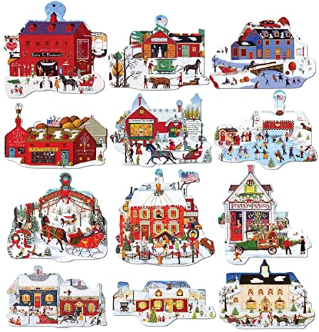 Lafayette Puzzle Factory Christmas Town Shaped : A Collection of 12 Mini Shaped Puzzles Totaling 500 Color Coded Pieces by: Artist Joseph Holodook
