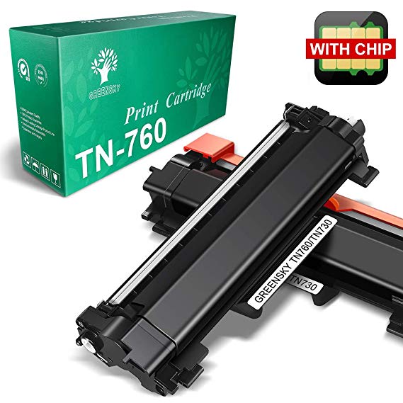 GREENSKY TN760 TN-760 TN 760 Toner Cartridge (with IC CHIP) - 2Pack for Brother MFC-L2730DW MFC-L2710DW MFC-L2750DW HL-L2350DW TN730 Toner (Black)