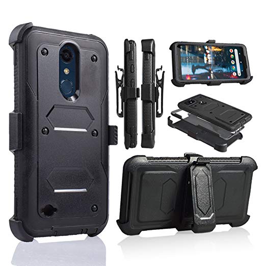 For 5.3 Inch LG K30 Case,LG Premier Pro LTE Case, LG Phoenix Plus Phone Case Cover with Screen Protector Clip Holster Kickstand Grip Sides Shock Bumper Armor (Black)
