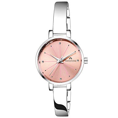 SWISSTONE Analogue Pink Dial Silver Plated Bracelet Women's Wrist Watch