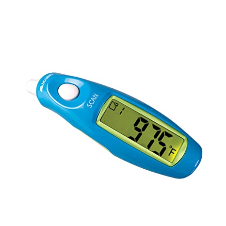 Mabis Instant Ear Thermometer for Quick One Second Readings with Memory and FeverVue Technology - Color Coded Temperature Display, Blue