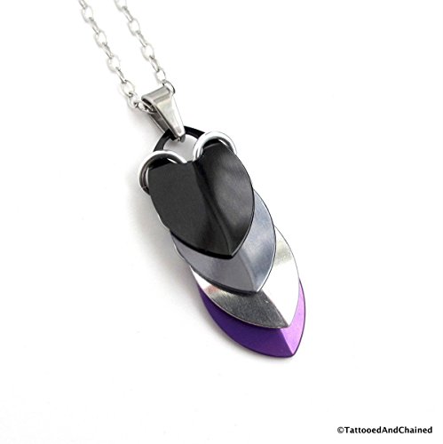 Ace pride pendant necklace, chainmaille scales pendant; black, gray, white, purple