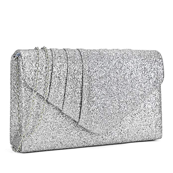 Dasein Womens Evening Bag Velvety Pleated Envelope Clutch Handbag Wedding Party Bridal Purse