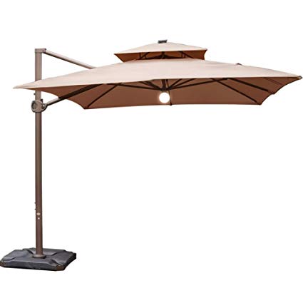 Abba Patio 9 x 12-Feet Offset Cantilever Solar Lights Patio Hanging Umbrella with Cross Base, Cocoa