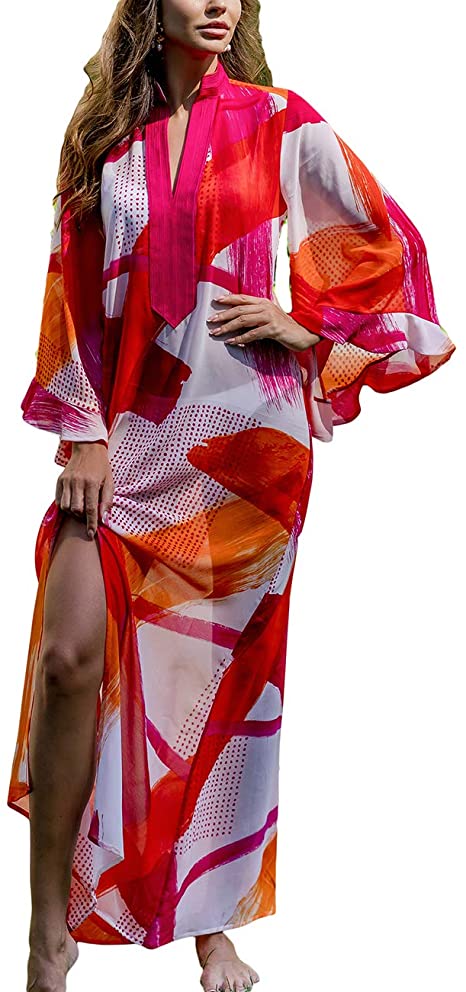 Bsubseach Women's Swimwear Turkish Kaftans Swimsuit Cover up Caftan Beach Long Dress