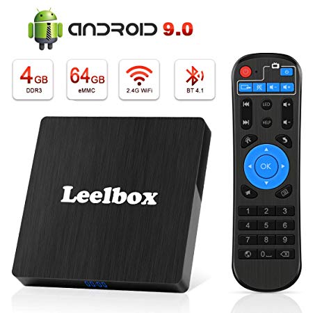 Leelbox Android 9.0 TV Box with 4GB RAM 64GB ROM 4K Android TV Box, 2019 New Upgrade Android Box Built-in WiFi Supports Bluetooth 4.1/3D Movie/HDR10/USB 3.0/H.265 Video Decoding (Q4 MAX 9.0)