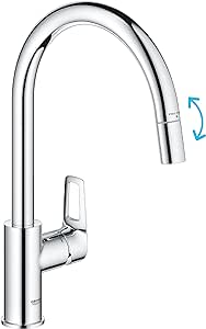 GROHE StartLoop Robinet de Cuisine, Mitigeur Monocommande Evier, Mousseur Extractible, Bec Haut, Zone de Rotation 360°, Chromé, 30556000