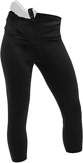 ConcealmentClothes Women's Concealed Carry Yoga 3/4 Capris Leggings with Built in Pistol Holster, Black