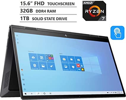 2020 HP Envy X360 2-in-1 15.6 Inch Touchscreen Laptop (AMD Quad-Core Ryzen 7, AMD Radeon RX Vega 10, 32GB RAM, 1TB SSD, Backlit Keyboard, WiFi, Bluetooth, HDMI, Windows 10 Home) (Black)