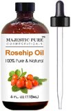 Majestic Pure Rosehip Oil 100 Pure Certified Organic Cold Pressed Premium Rose Hip Seed Oil for Face Skin Nails and Hair 4 fl oz