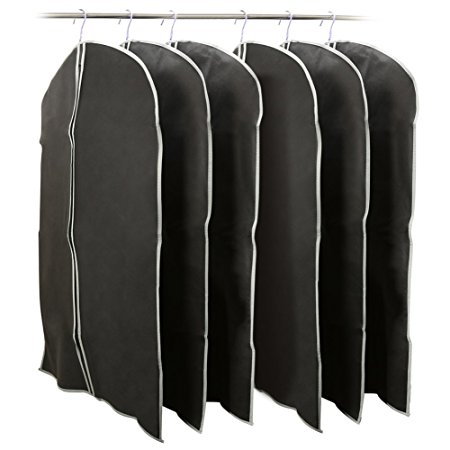 Garment Bag, EZOWare Black Foldable Breathable Garment Suit / Dress Jacket Cover- Set of 6